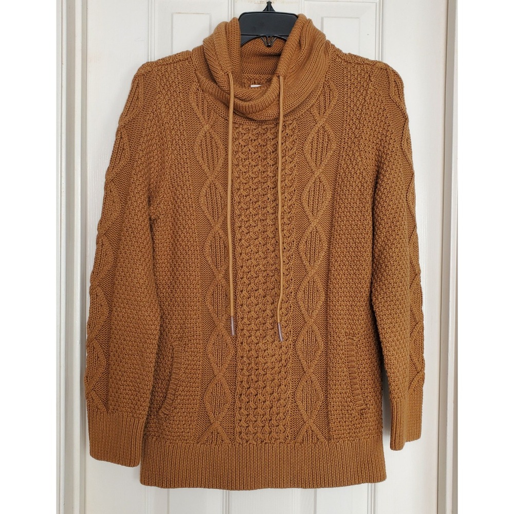 L.L.Bean Signature‎ Cotton Funnel Neck Cotton Fisherman Cable Knit Sweater Small